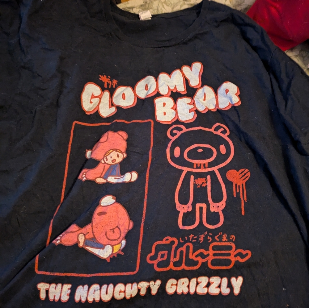 Black and pink gloomy bear T-shirt emo